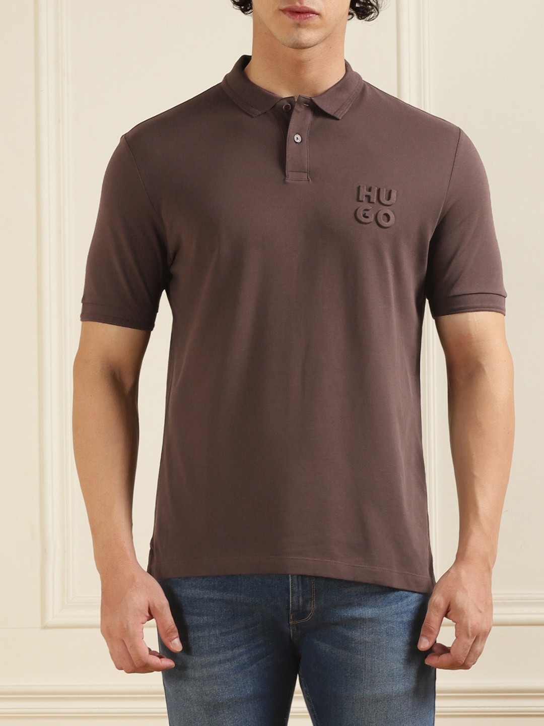 

HUGO Regular Fit Pure Cotton Polo Collar T-shirt, Brown