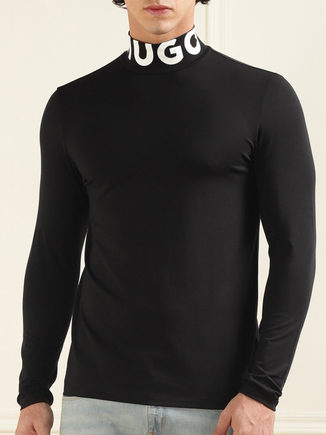 

HUGO Typography Printed High Neck T-shirt, Black