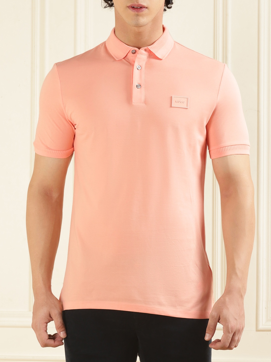 

HUGO Regular Fit Pure Cotton Polo Collar T-shirt, Peach
