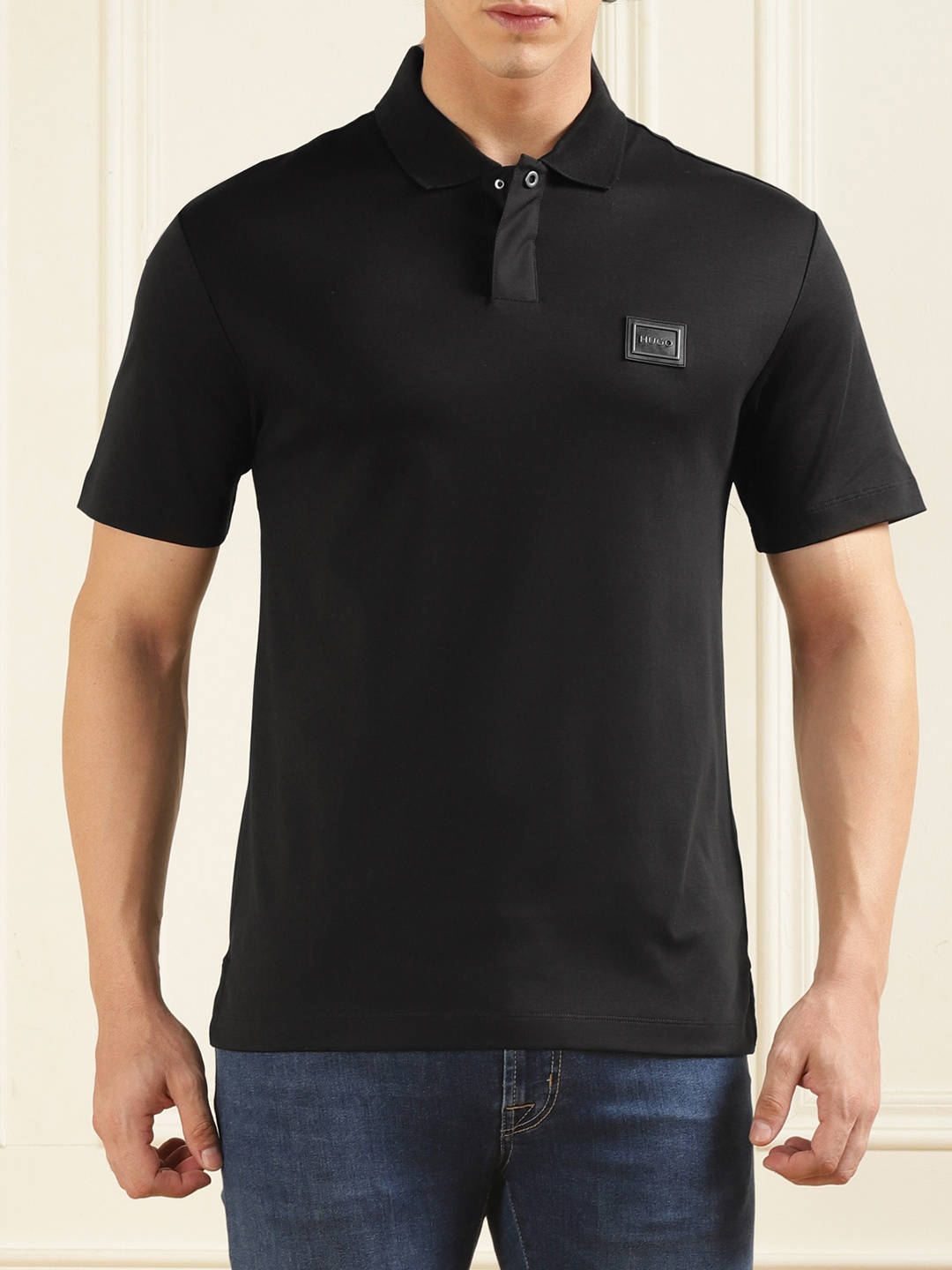 

HUGO Regular Fit Pure Cotton Polo Collar T-shirt, Black