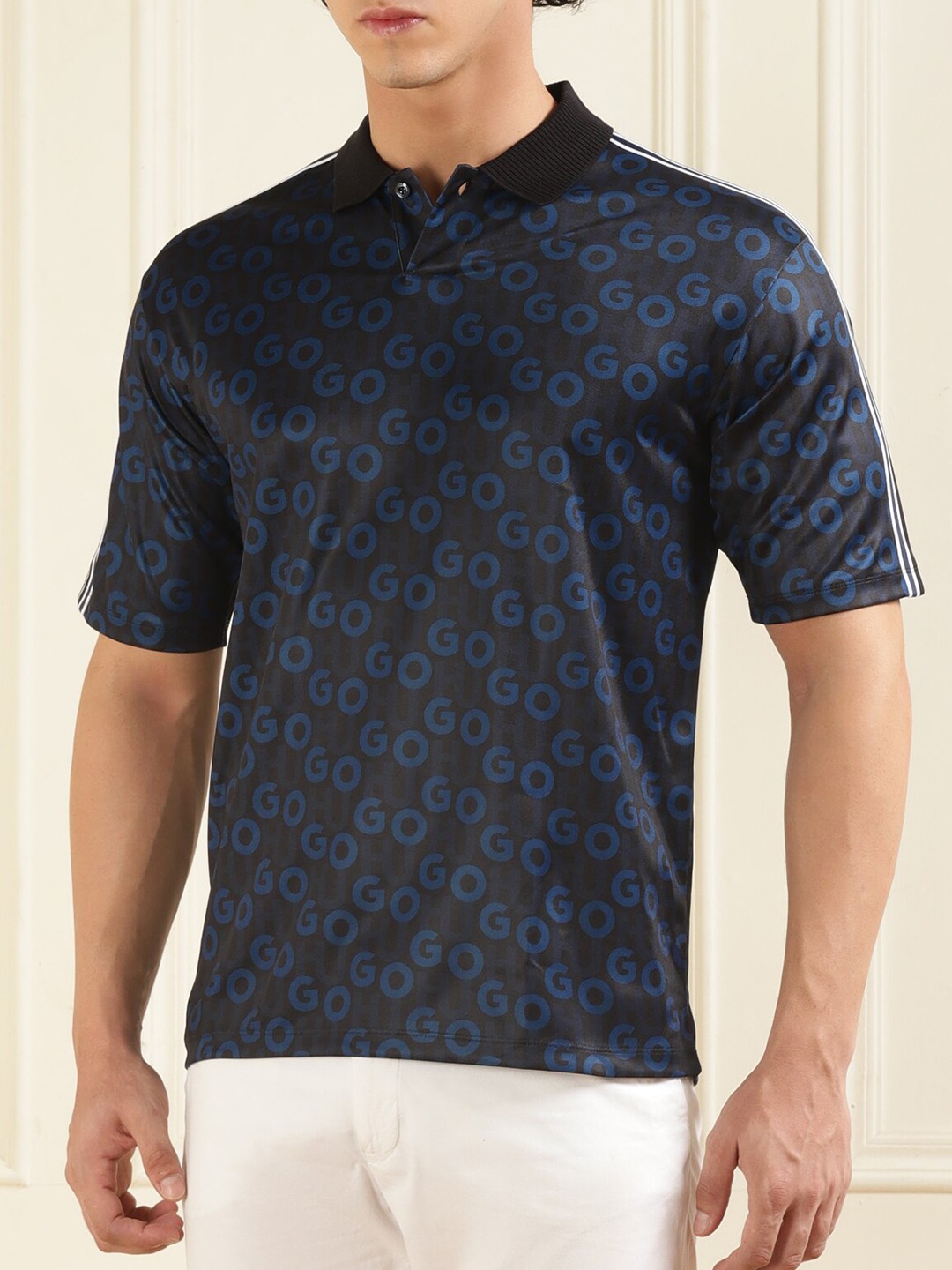 

HUGO Typographic Printed Polo Collar Pure Cotton T-shirt, Navy blue