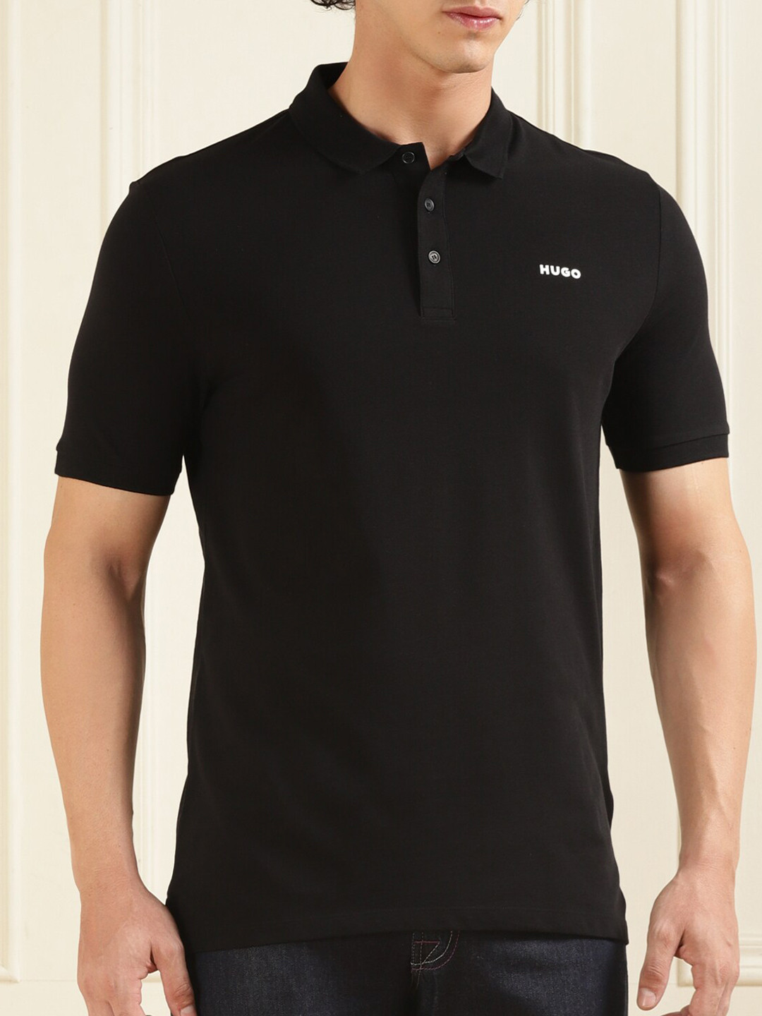 

HUGO Pure Cotton Polo Collar T-shirt, Black