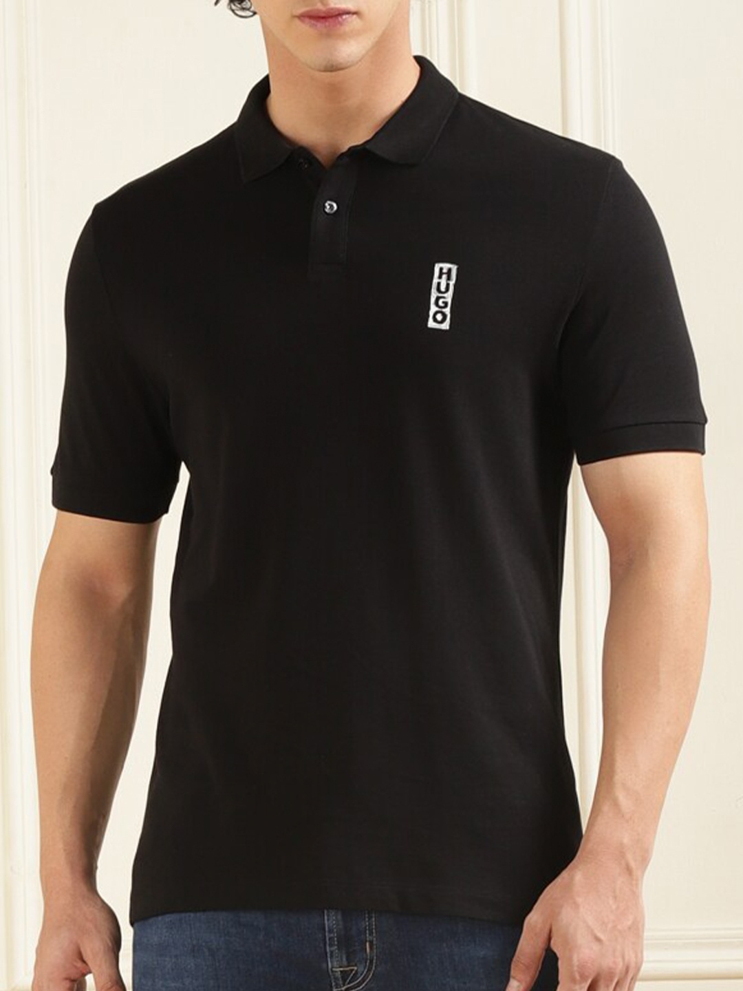 HUGO Polo Collar Pure Cotton T-shirt, Black