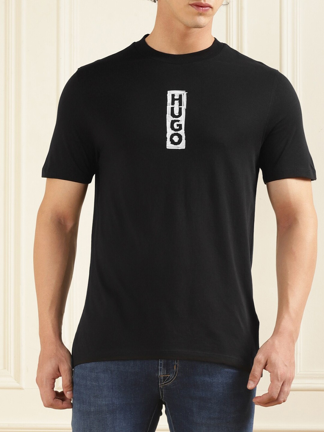 

HUGO Brand Logo Printed Pure Cotton T-shirt, Black