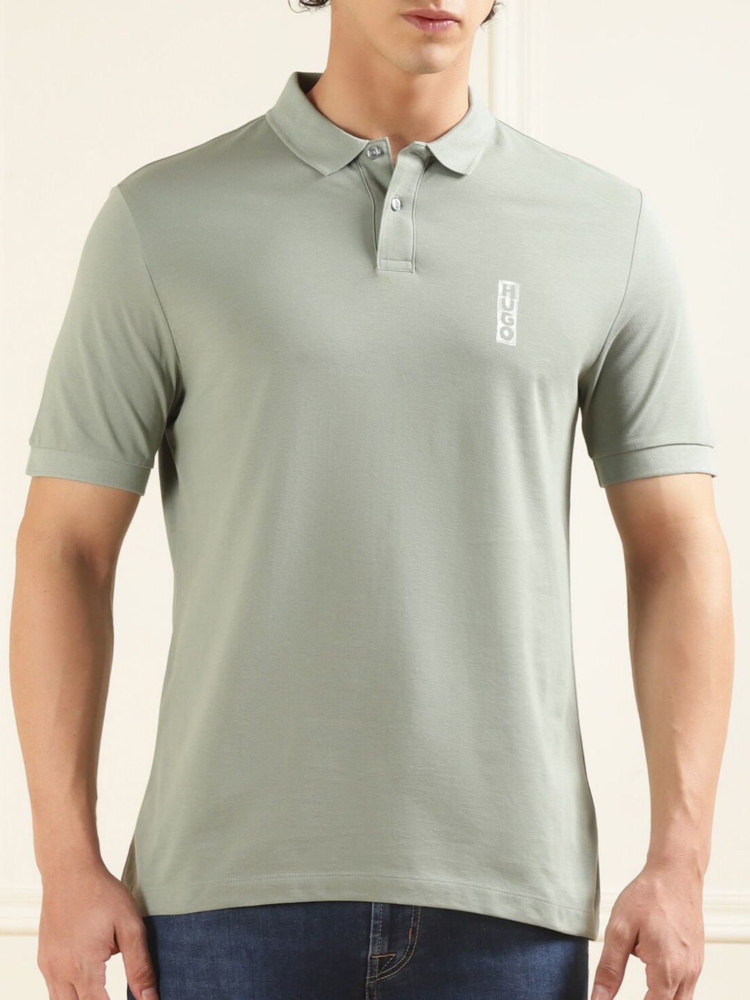 

HUGO Men Pure Cotton Polo Collar T-shirt, Green