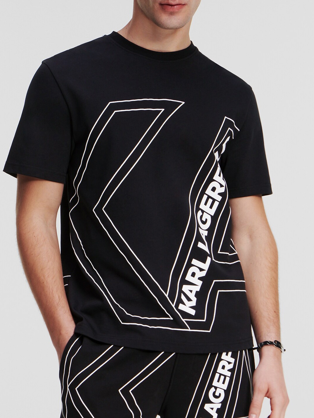 

Karl Lagerfeld Typography Printed Pure Cotton T-shirt, Black