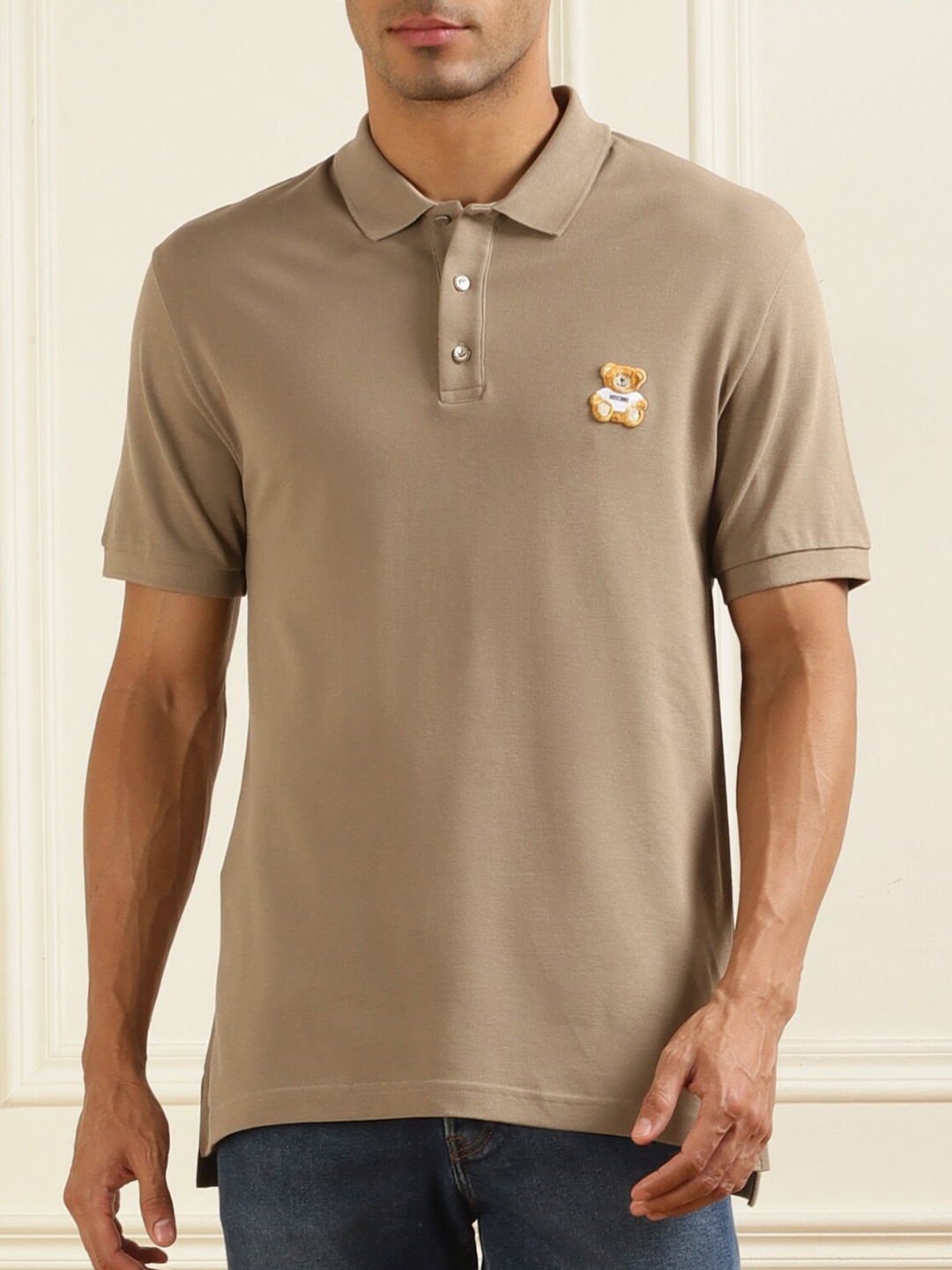 

MOSCHINO COUTURE Polo Collar Pure Cotton T-shirt, Brown