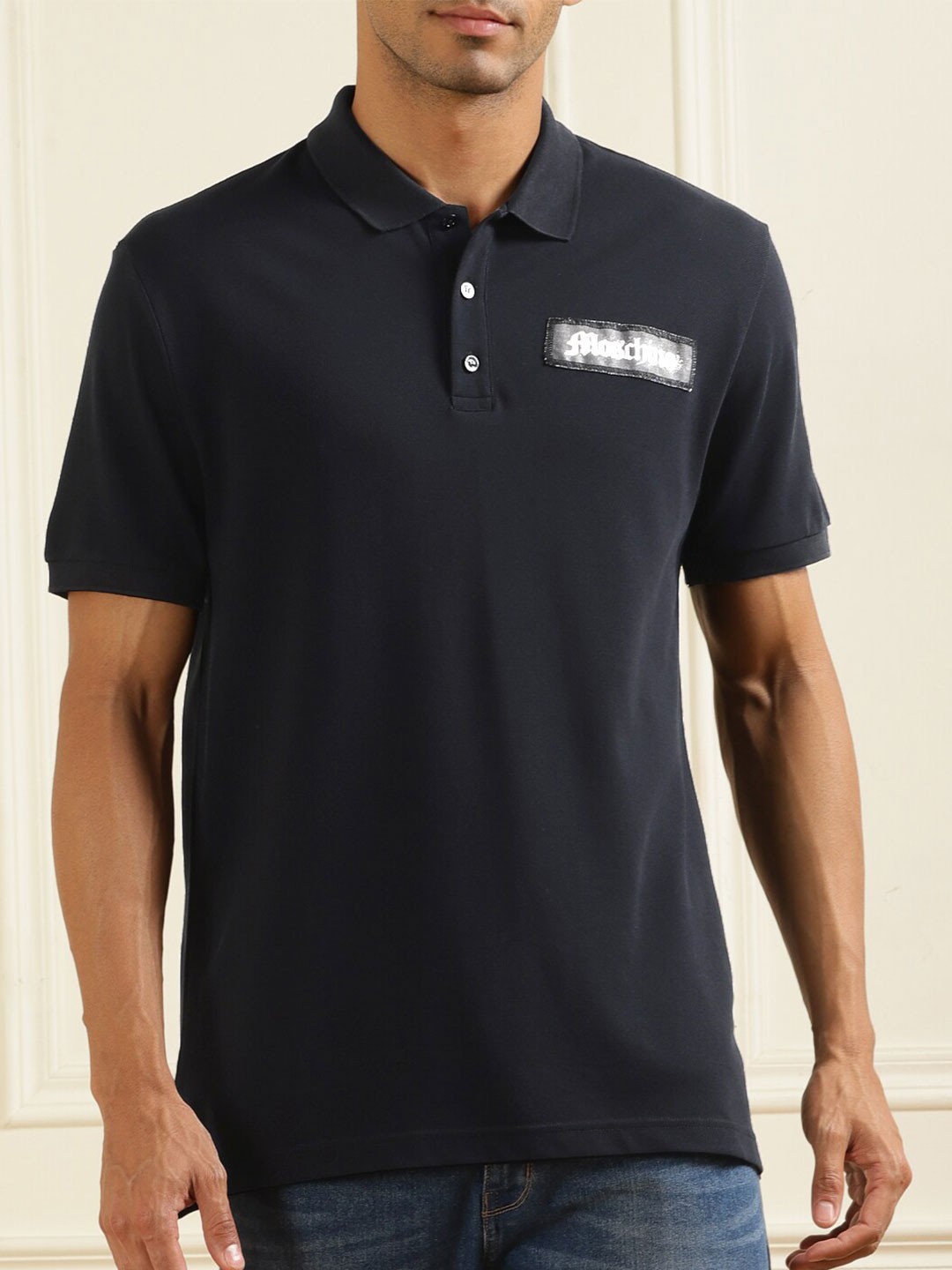 

MOSCHINO COUTURE Polo Collar Pure Cotton T-shirt, Black