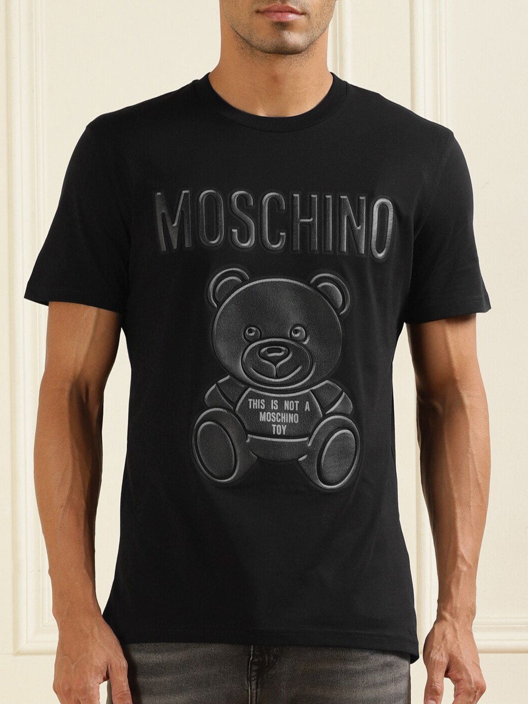 

MOSCHINO COUTURE Graphic Printed Round Neck Pure Cotton T-shirt, Black