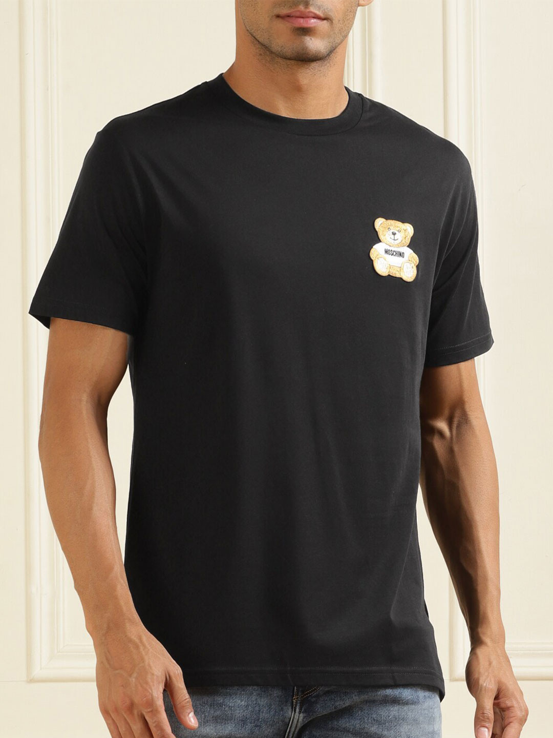 

MOSCHINO COUTURE Round Neck Pure Cotton T-shirt, Black