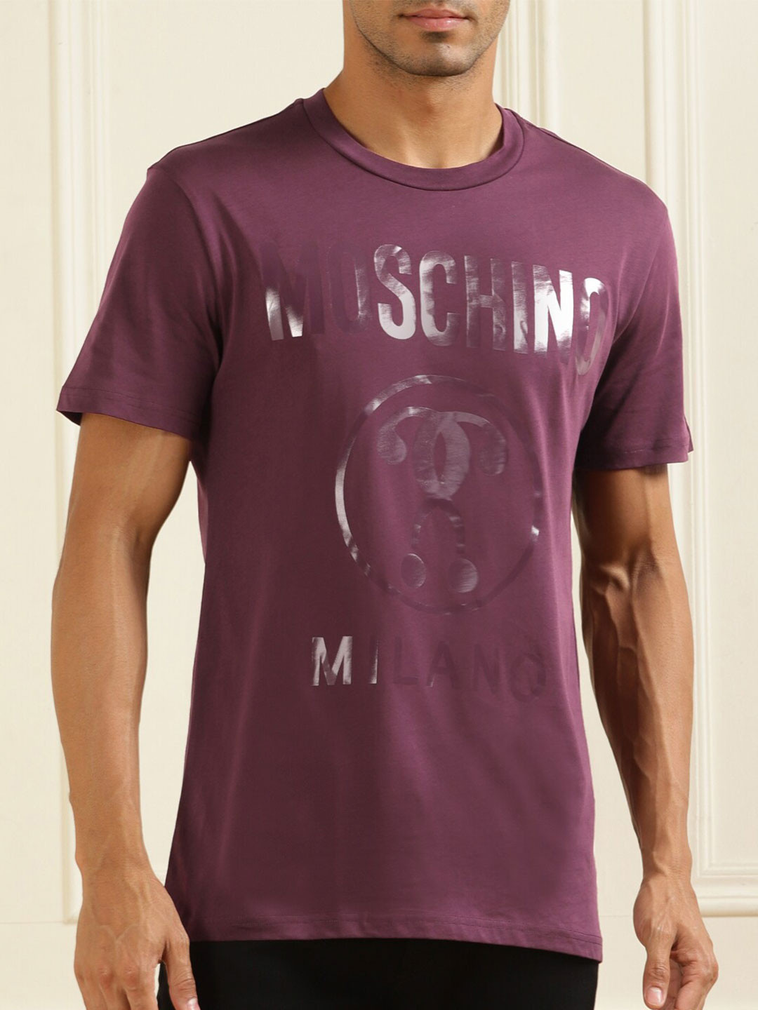 

MOSCHINO COUTURE Graphic Printed Round Neck Pure Cotton T-shirt, Maroon