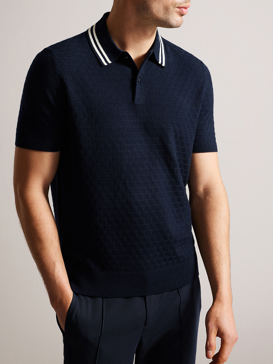 

Ted Baker Self Design Polo Collar T-shirt, Navy blue
