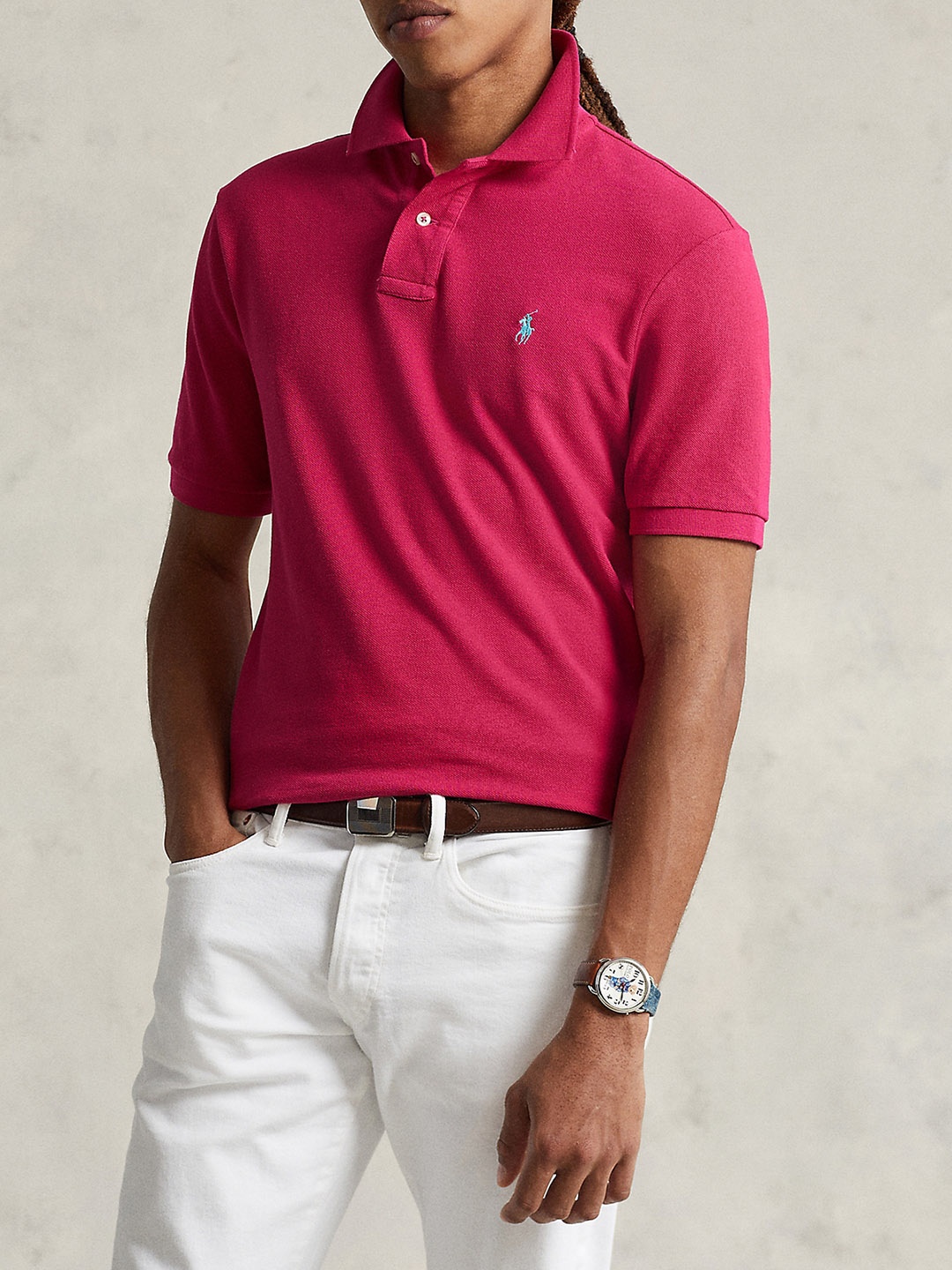 

Polo Ralph Lauren Custom Pure Cotton Slim Fit Polo Collar Short Sleeves T-shirt, Pink