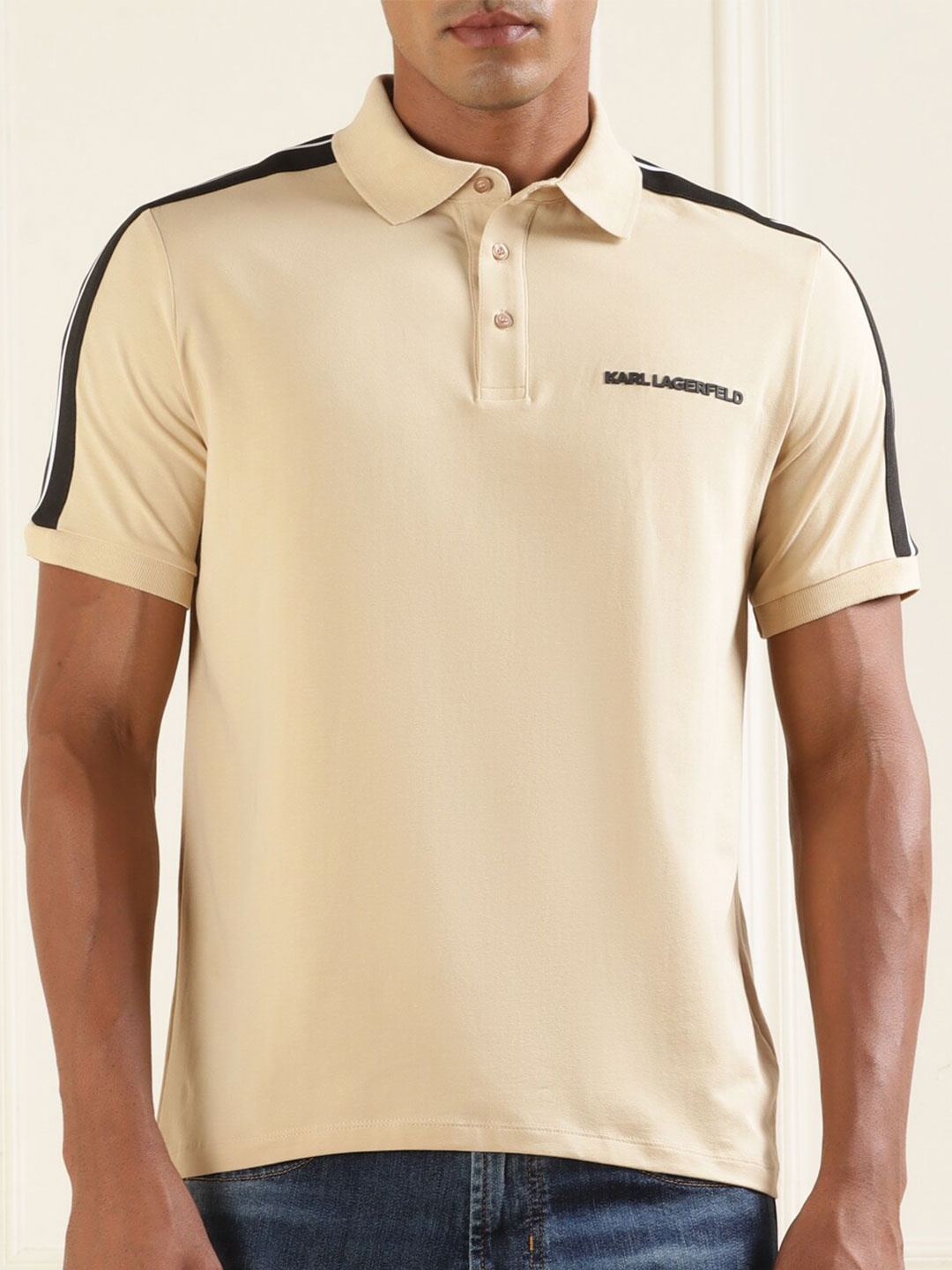 

Karl Lagerfeld Polo Collar Cotton T-shirt, Beige