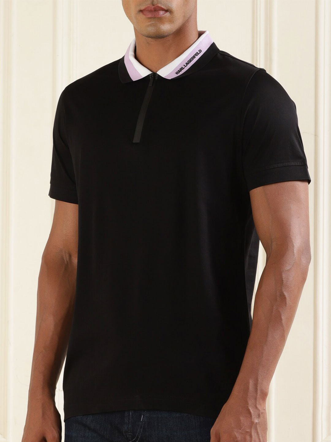 

Karl Lagerfeld Polo Collar Pure Cotton T-shirt, Black