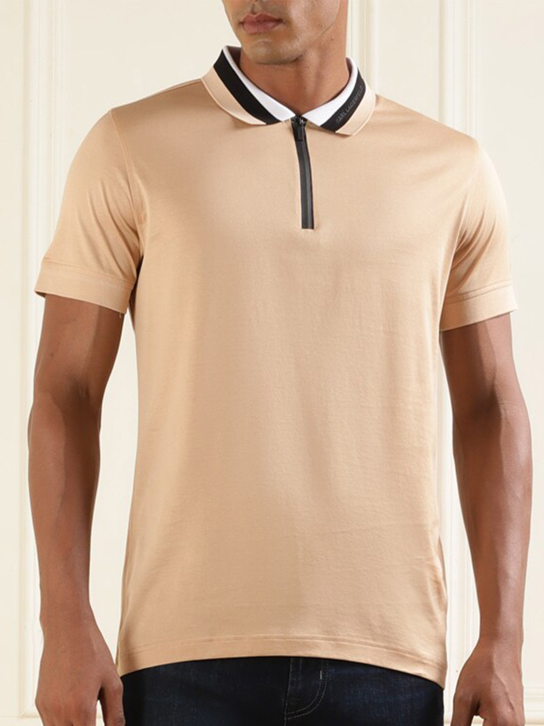 

Karl Lagerfeld Polo Collar Pure Cotton T-shirt, Beige
