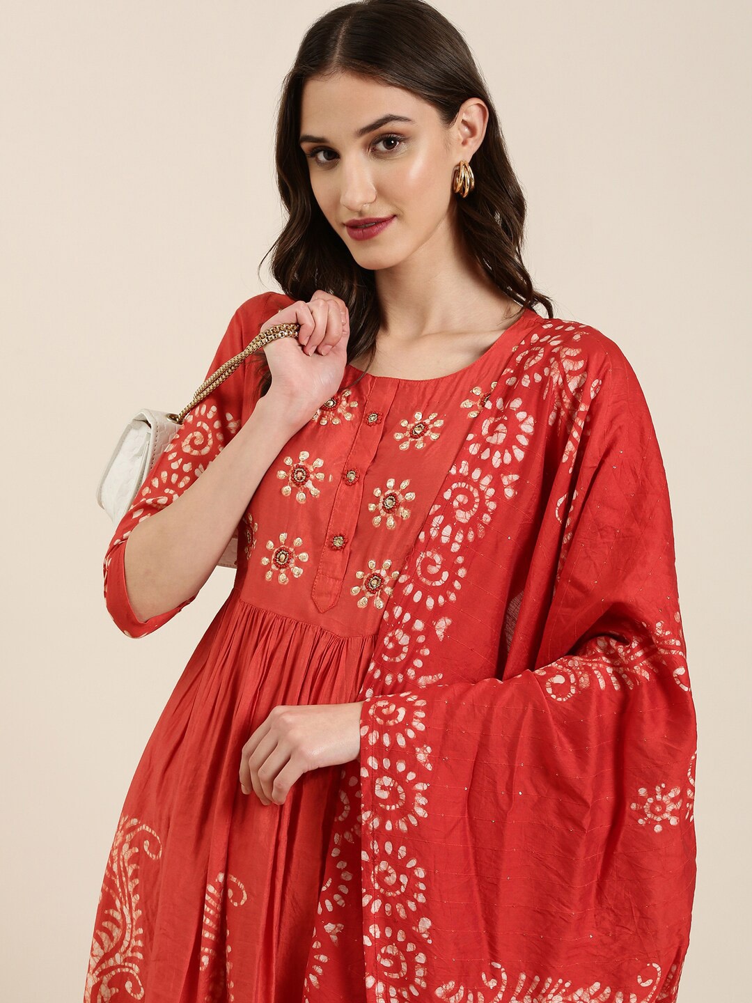 

SHOWOFF Ethnic Motifs Printed Kurta With Trousers & Dupatta, Red