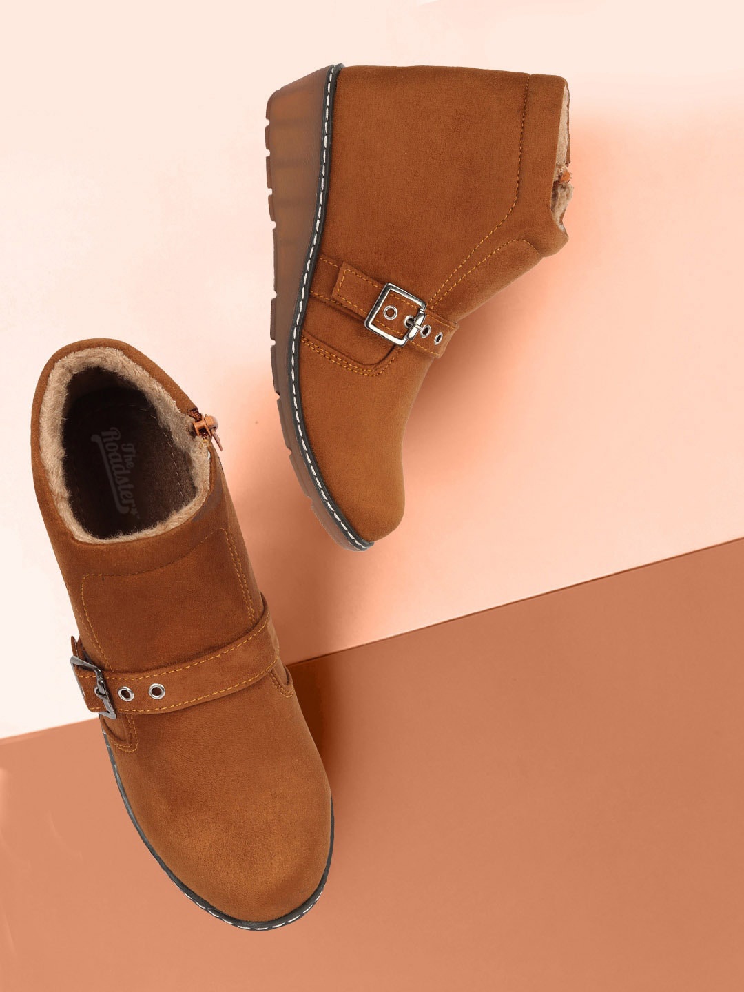 

The Roadster Lifestyle Co. Women Tan Brown Mid Top Regular Boots With Buckle Detail