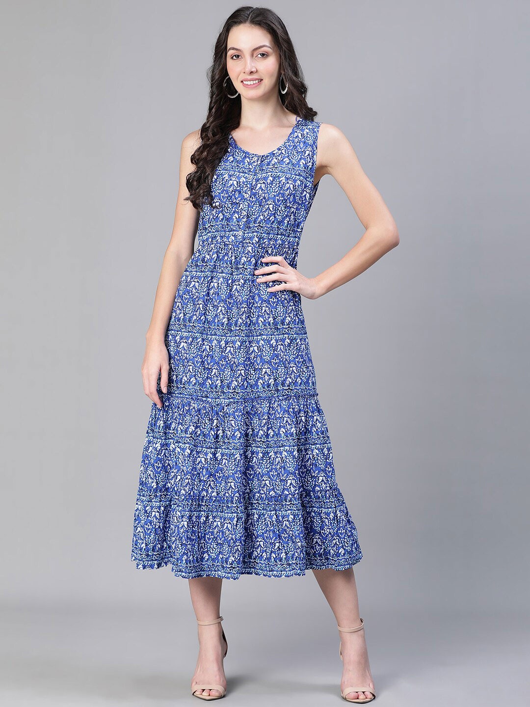 

Oxolloxo Floral Printed Fit & Flare Midi Dress, Blue
