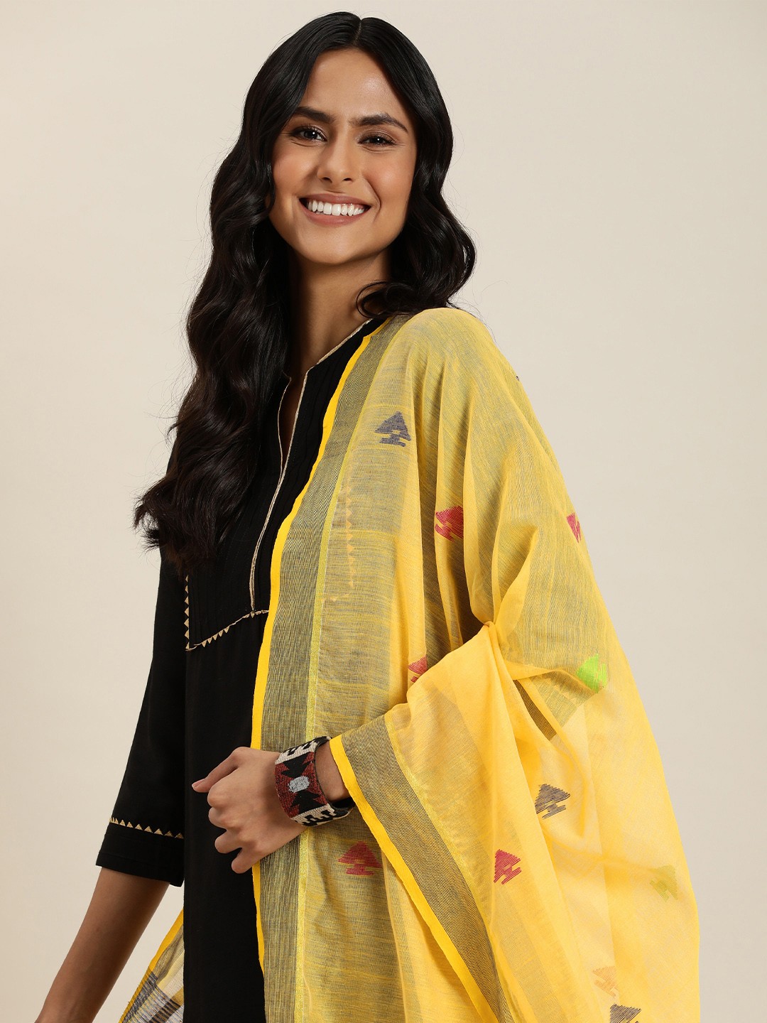 

Taavi Woven Design Handloom Sustainable Dupatta, Yellow