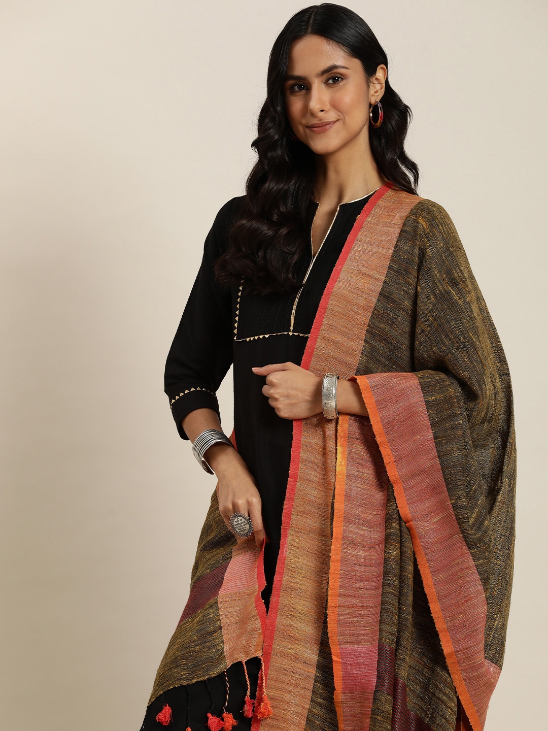 

Taavi Woven Design Dupatta with Zari, Brown