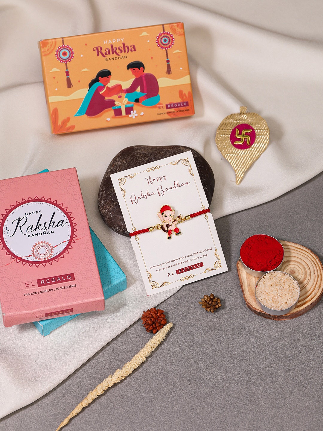 

EL REGALO Charm Detail Rakhis With Roli & Chawal, Red
