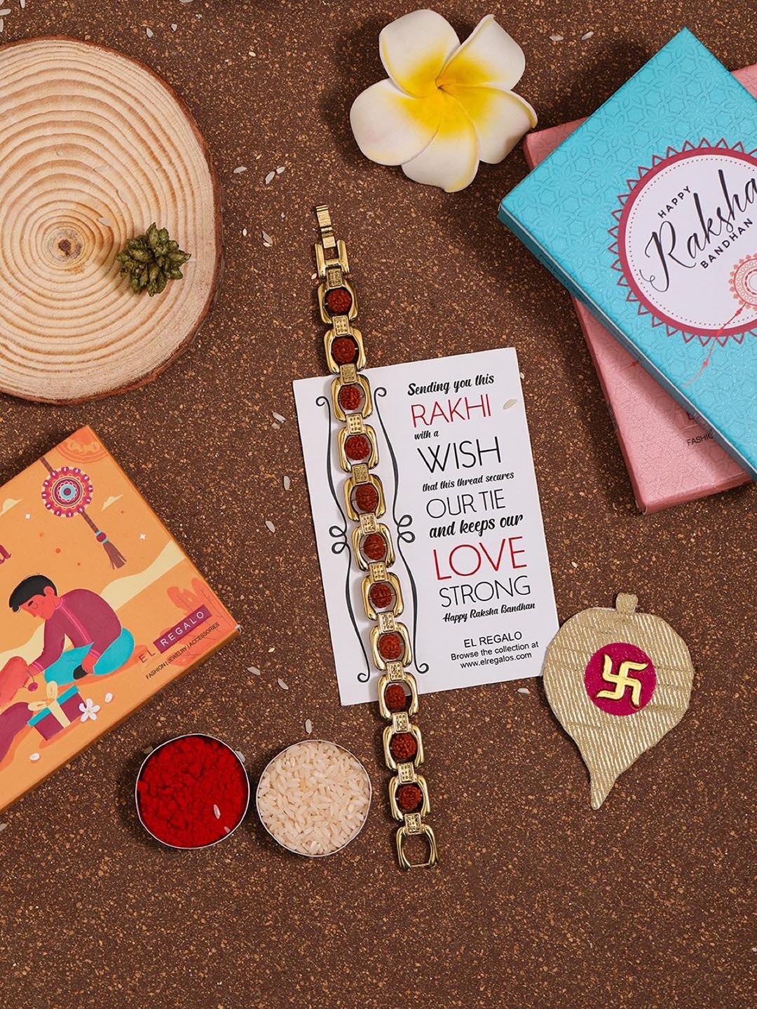 

EL REGALO Men Rakhi With Roli & Chawal, Gold