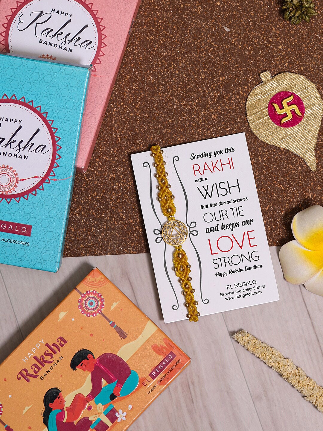 

EL REGALO Men Charm Detail Rakhis With Roli & Chawal, Yellow