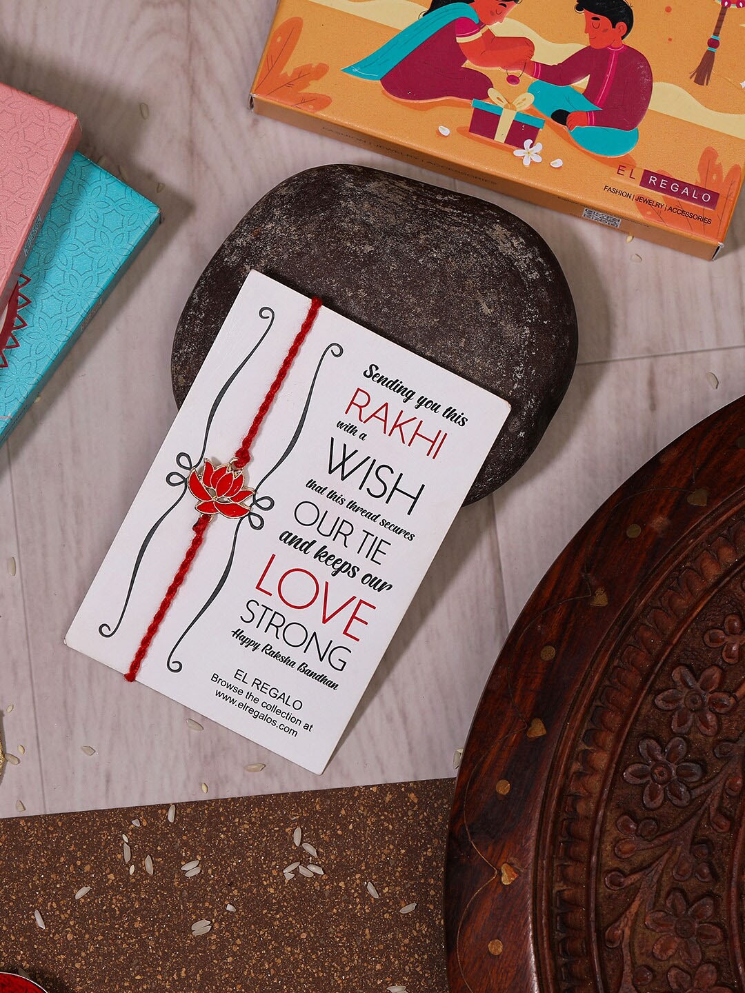 

EL REGALO Rakhi With Roli Chawal & Greeting Card, Pink