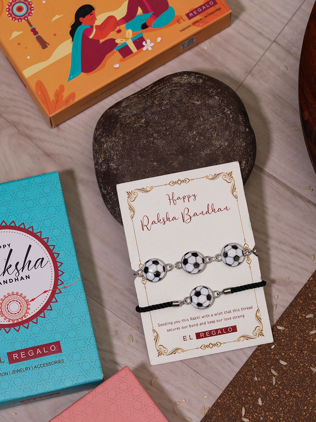 

EL REGALO Bhaiya Bhabhi 2 Pcs Charm Rakhi With Roli Chawal and Card, Silver
