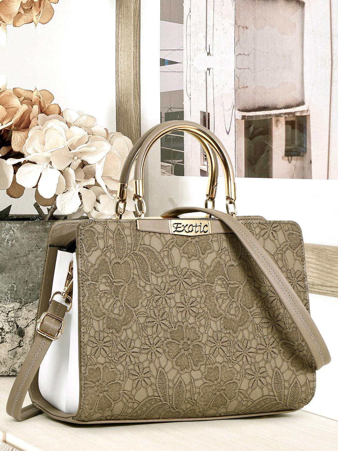 

Exotic Self Design PU Structured Handheld Bag, Grey