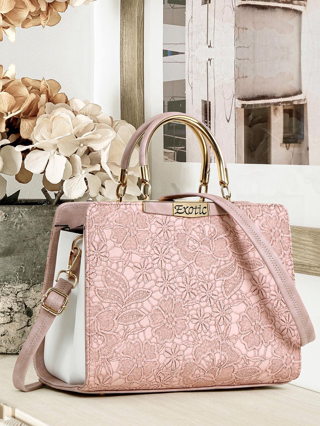 

Exotic Self Design PU Structured Handheld Bag, Pink
