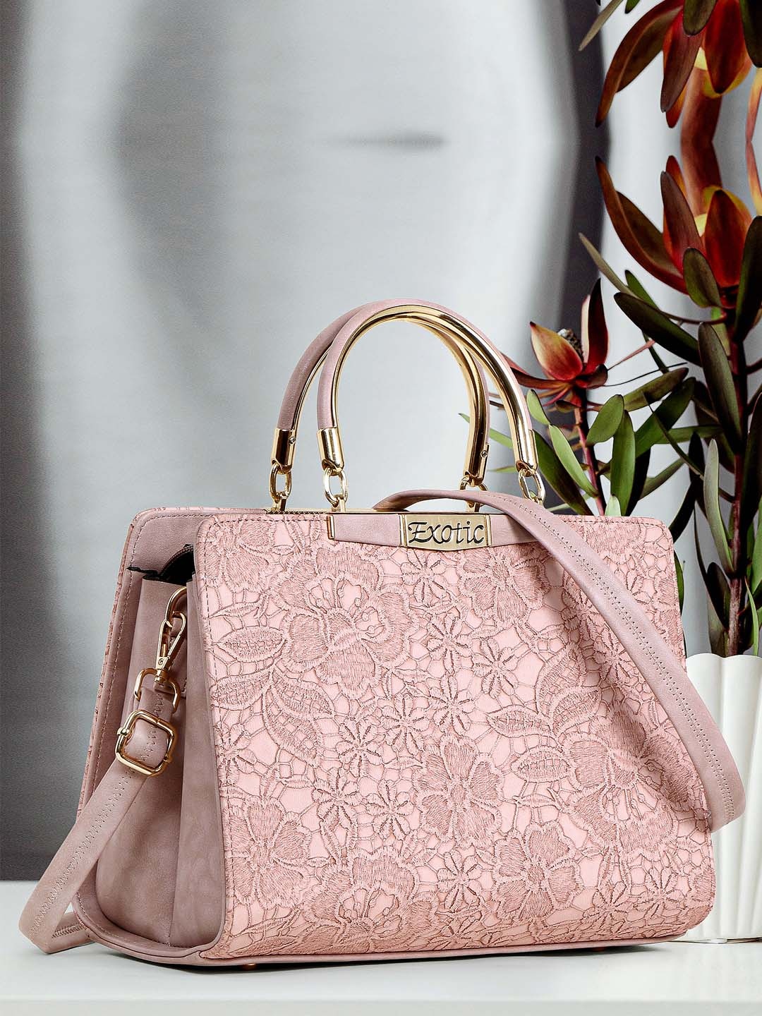 

Exotic Self Design PU Structured Handheld Bag, Pink