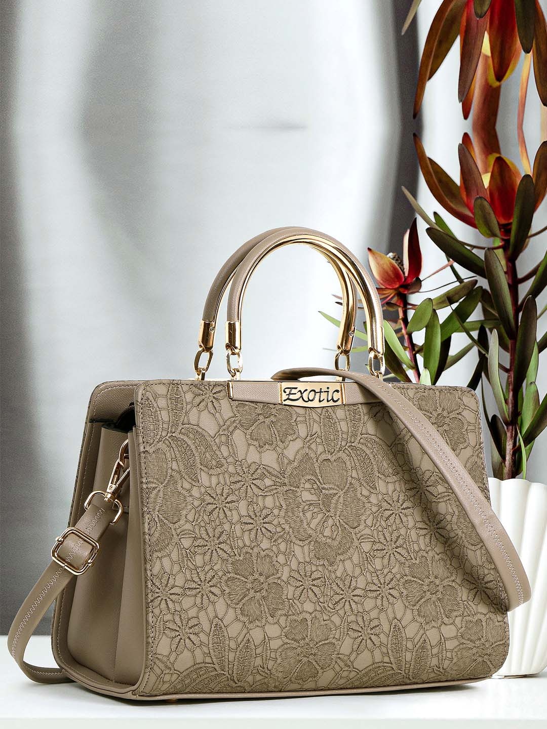 

Exotic Self Design PU Structured Handheld Bag, Grey