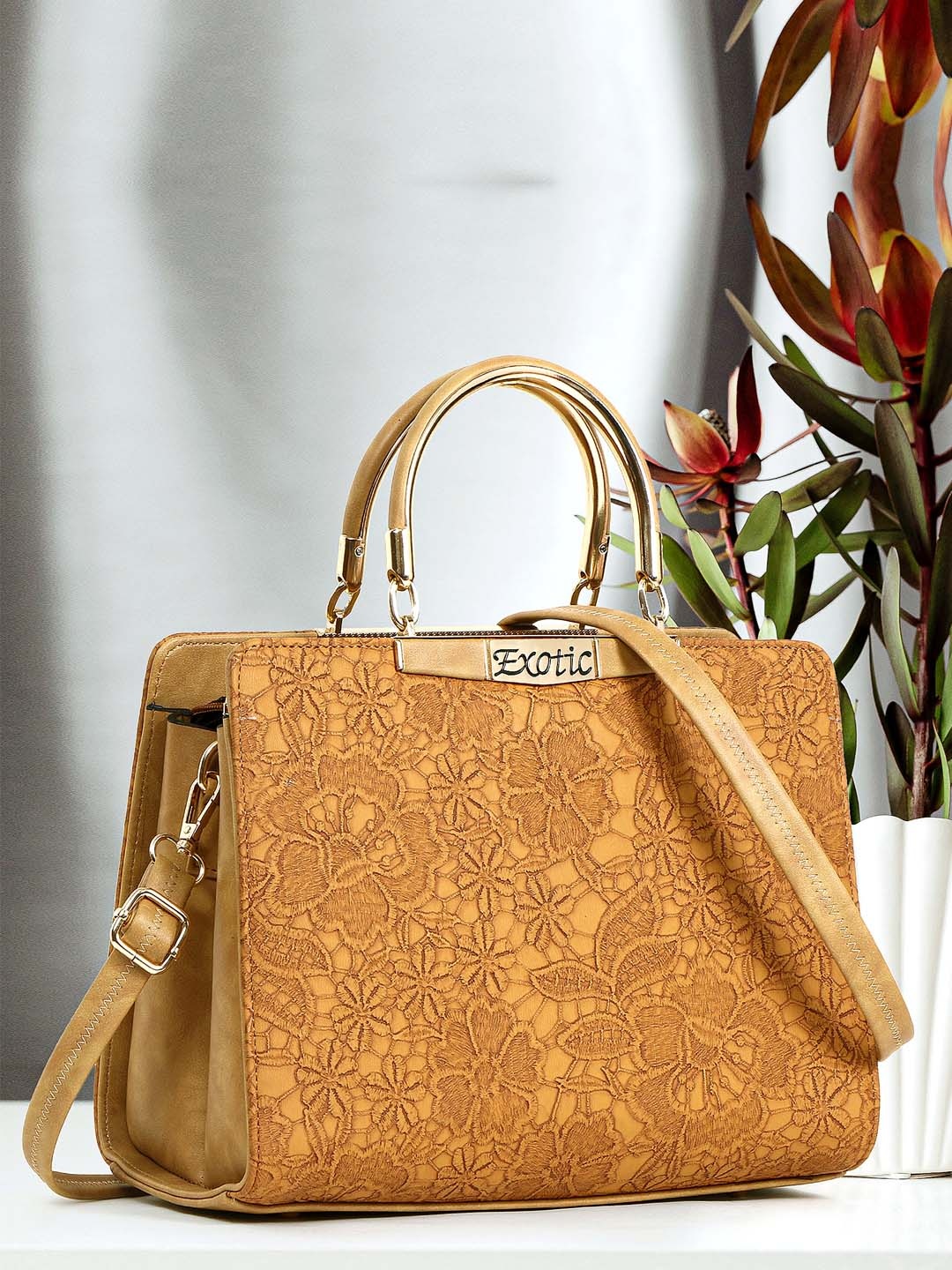 

Exotic Self Design PU Structured Handheld Bag, Mustard