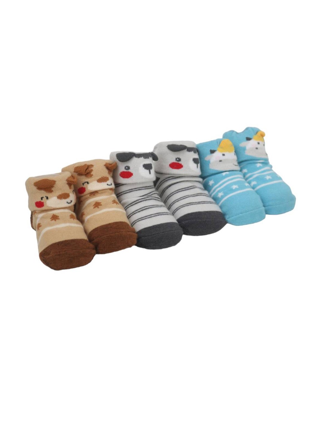 

Yellow Bee Infant Boys Pack Of 3 Patterned Ankle-Length Anti-Skid Cotton Socks, Grey