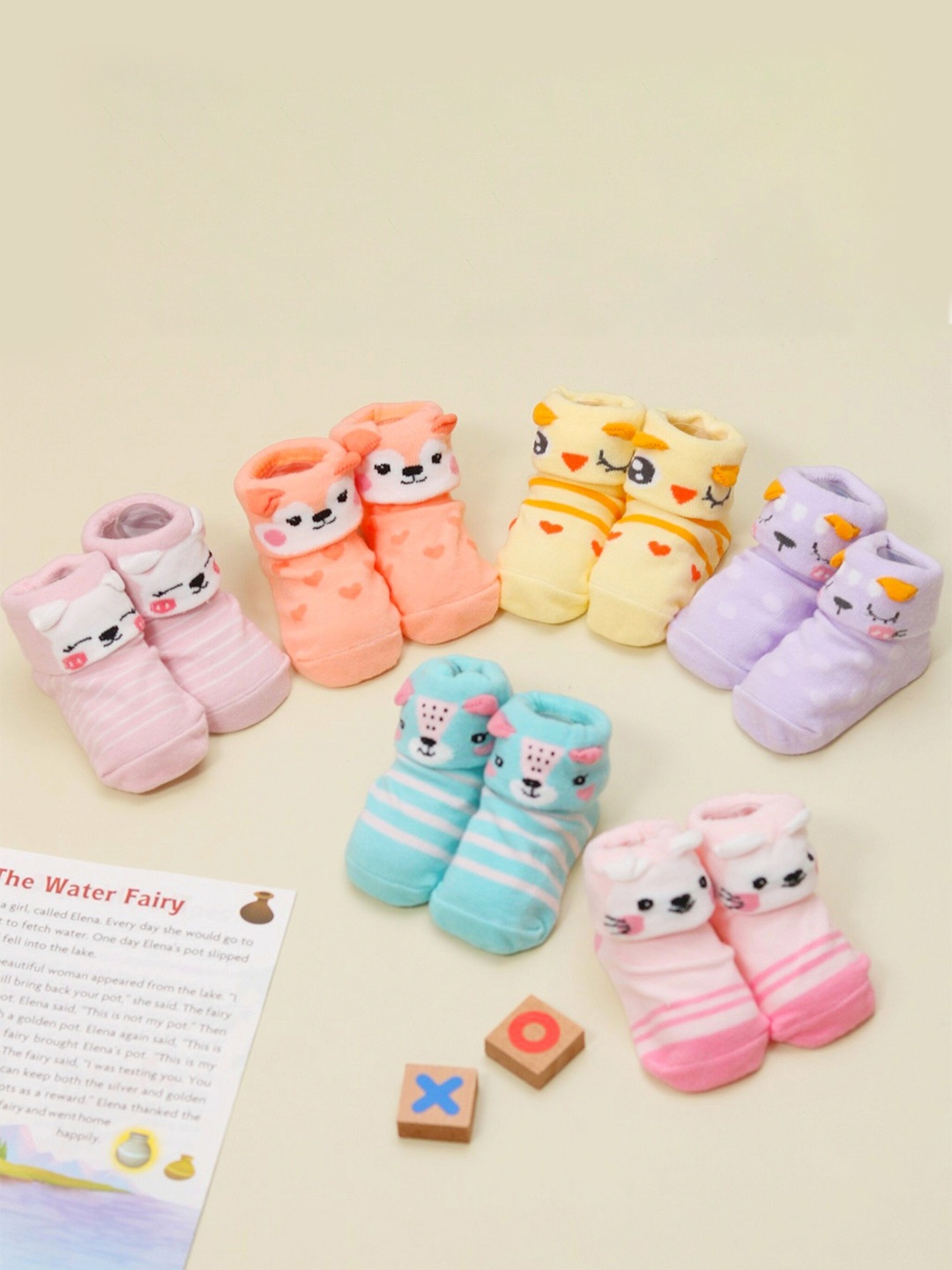

Yellow Bee Infant Girls Pack Of 6 Patterned Anti-Skid Cotton Ankle-Length Socks, Pink