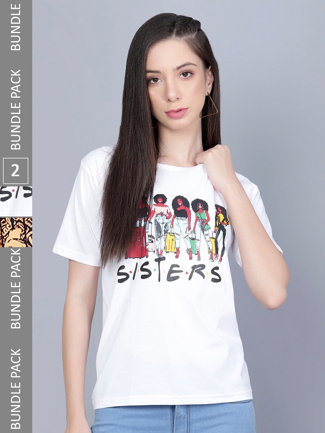 

Viral trend Pack Of 2 Printed Cotton T-shirt, White