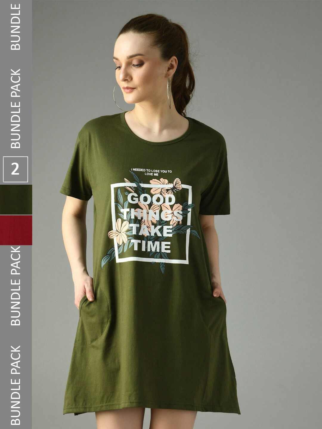 

Viral trend Pack Of 2 Printed Cotton T-shirt, Maroon