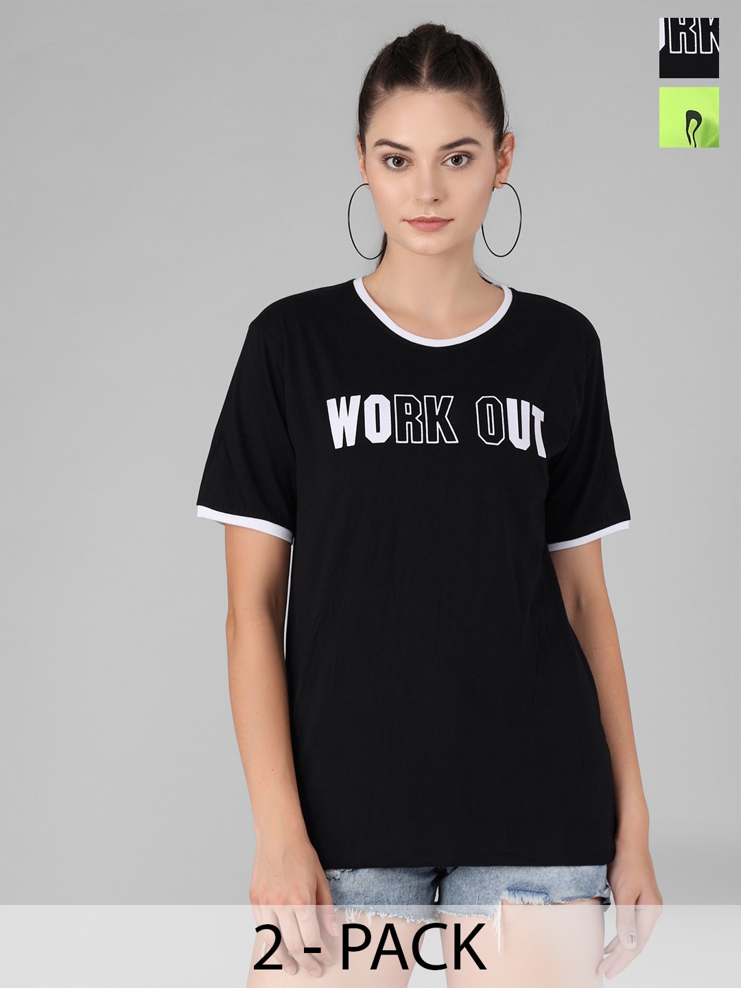 

Viral trend Pack Of 2 Typography Printed Cotton T-shirts, Fluorescent green