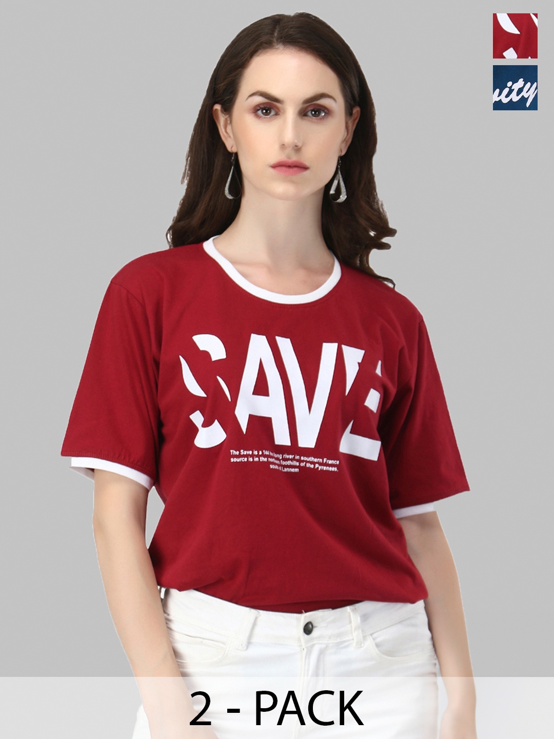 

Viral trend Pack Of 2 Typography Printed Cotton T-shirts, Red