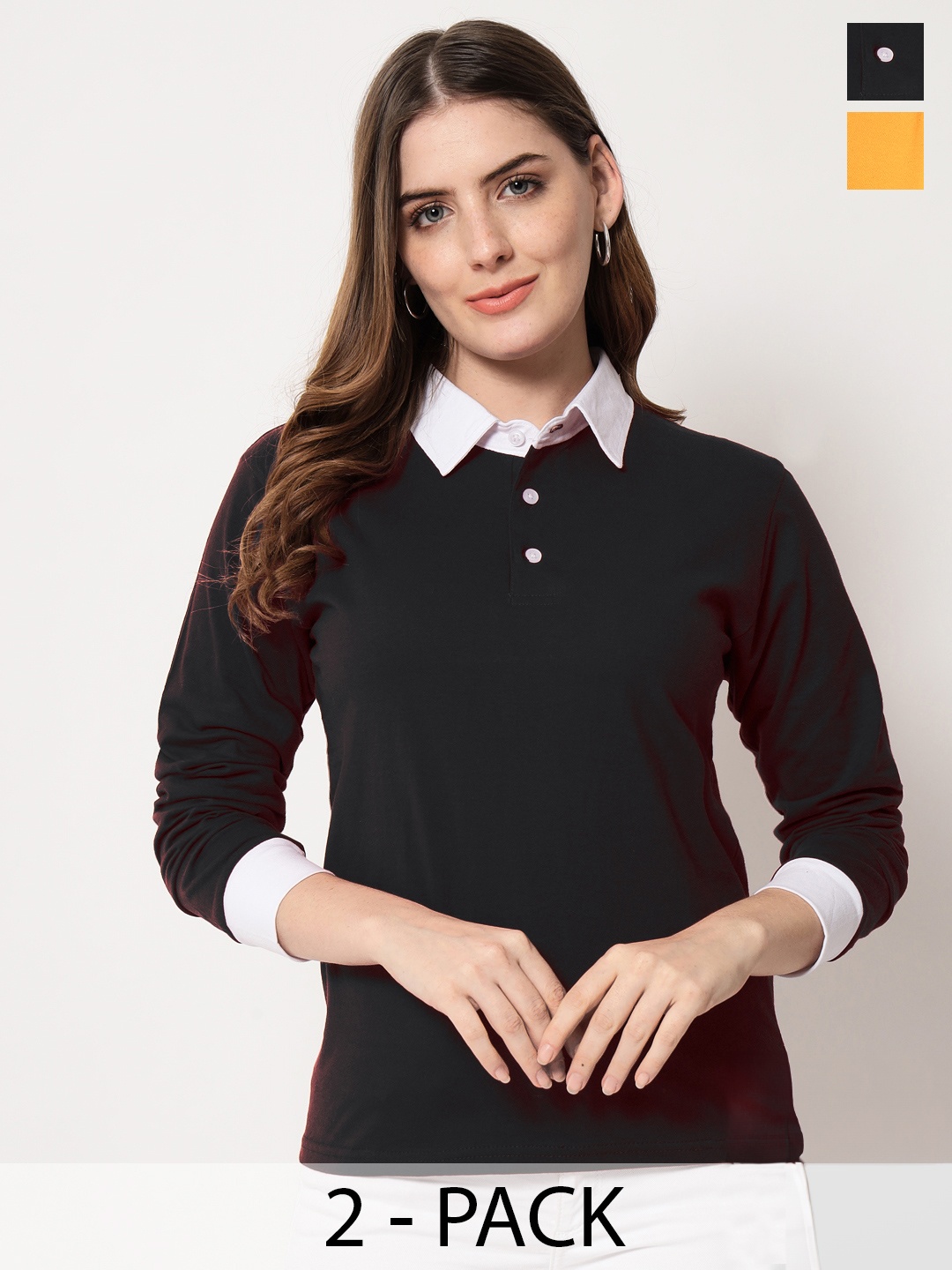 

Viral trend Pack Of 2 Polo Collar Relaxed Fit Cotton T-shirts, Mustard