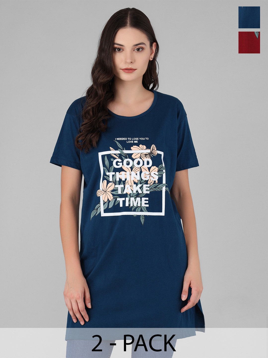 

Viral trend Pack of 2 Typography Printed Cotton T-Shirt, Maroon
