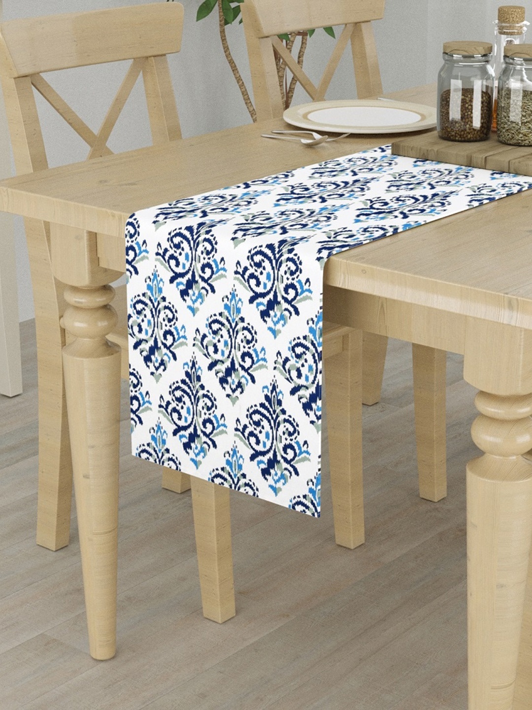 

HOMEMONDE Blue & White Printed Cotton 6 Seater Table Runner