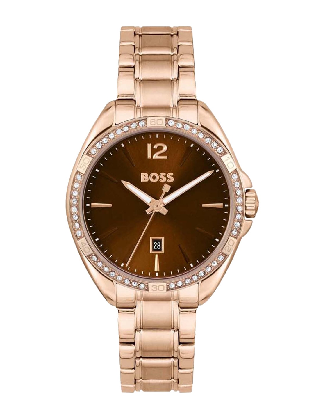 

BOSS Women Embellished Dial & Toned Stainless Steel Straps Analogue Watch 01502621-Brown