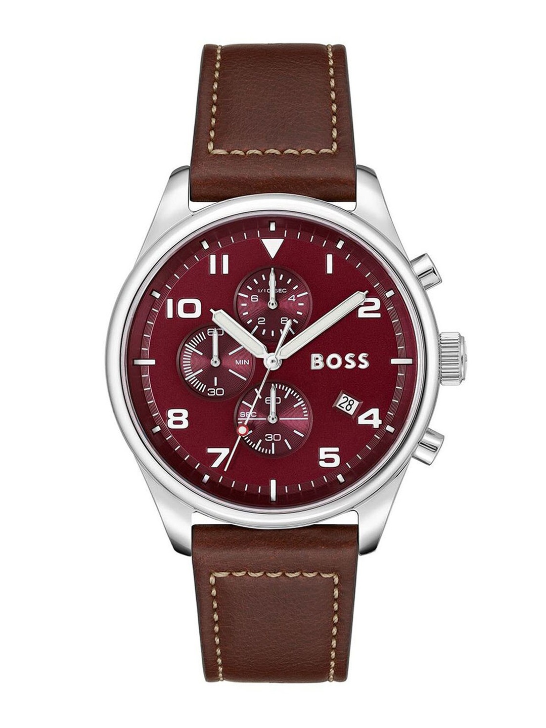 

BOSS Men Brass Dial & Leather Straps Analogue Chronograph Watch 01513988, Red