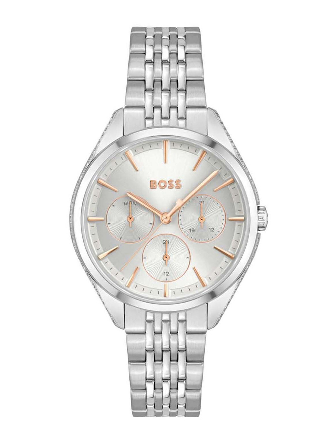 

BOSS Women Brass Dial & Stainless Steel Bracelet Style Analogue Multi Watch 01502640, Silver