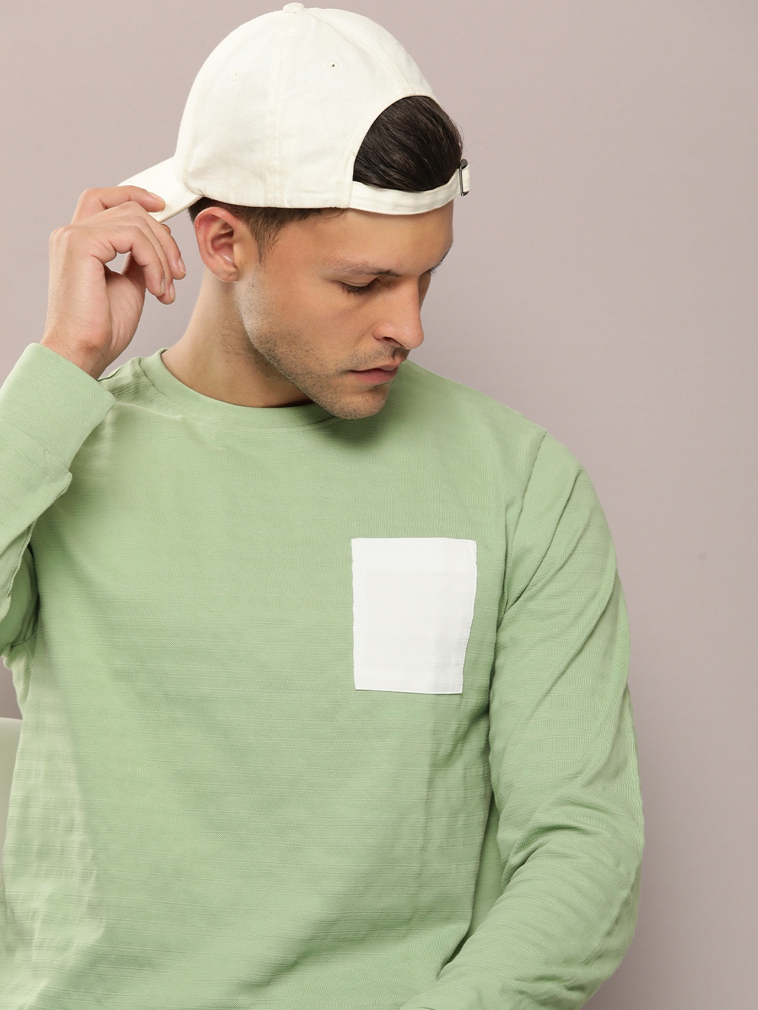 

DILLINGER Men Striped Pure Cotton Pockets T-shirt, Green