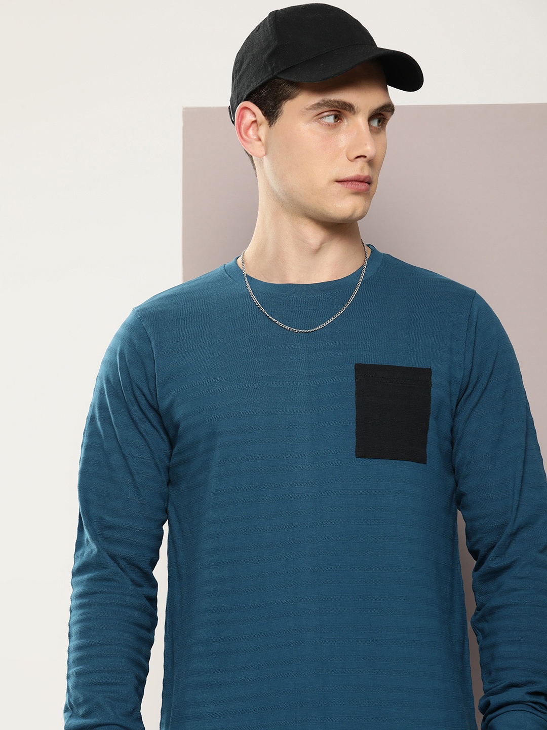 

DILLINGER Men Striped Jacquard Structure Pockets T-shirt, Teal