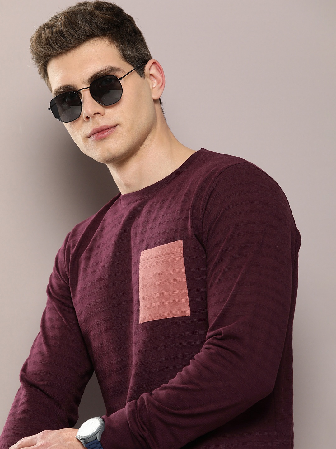 

DILLINGER Men Self Design Regular Fit T-shirt, Purple